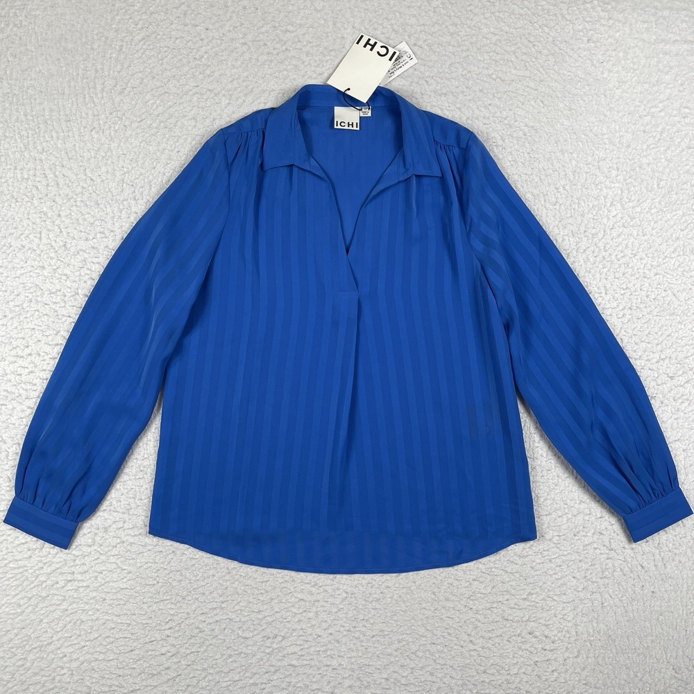 Ichi Shirt Womens XS (34) Blue Striped Pullover Blouse Career Business Chic